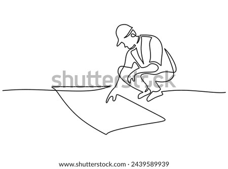 Single continuous line drawing of young male architect holding blueprint paper. Professional work job occupation. Minimalism concept one line draw graphic design vector illustration