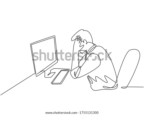 Single Continuous Line Drawing Young Tired Stock Vector (Royalty Free ...