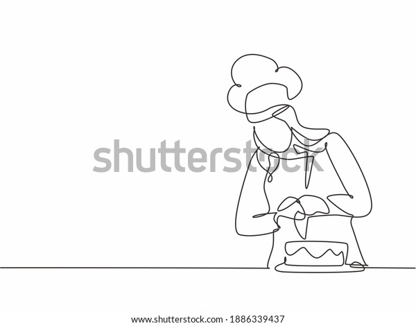 Dibujo de línea continua de una joven chef que decora