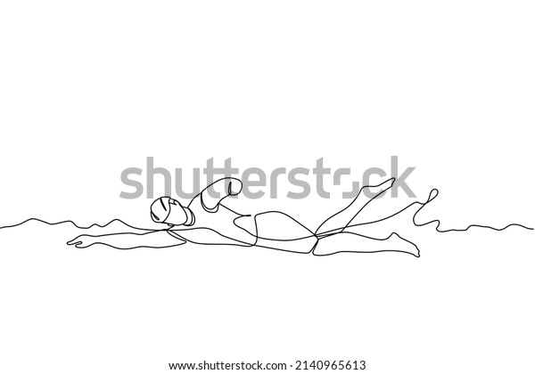 Single continuous line drawing young male\
athlete with disabilities playing in swimming at tournament games.\
Disabled sport, success, championship. One line draw graphic design\
vector illustration