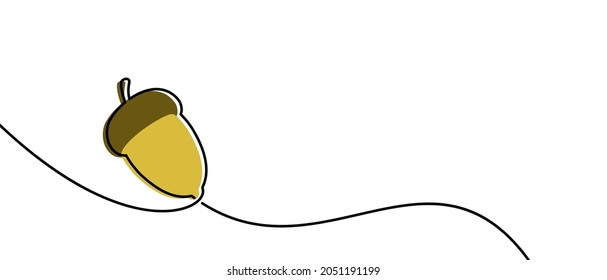 Single continuous line drawn acorn. Vector illustration.