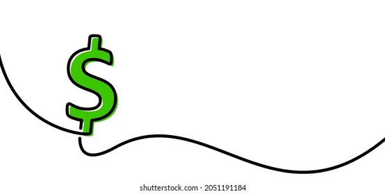 Una línea continua dibujada en signo verde $$. Ilustración vectorial.