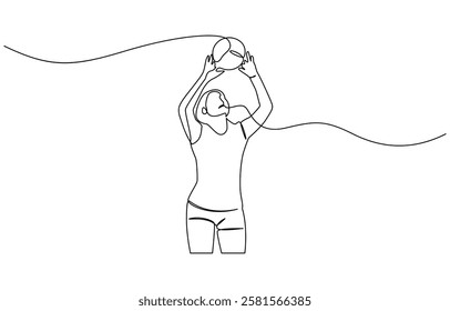 Single continuous line female professional volleyball player, Continuous single one line drawing of volley ball woman player sport championship vector illustration.