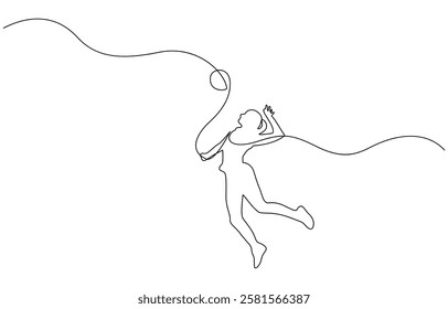 Single continuous line female professional volleyball player, Continuous single one line drawing of volley ball woman player sport championship vector illustration.