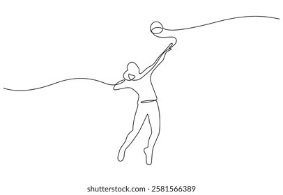 Single continuous line female professional volleyball player, Continuous single one line drawing of volley ball woman player sport championship vector illustration.