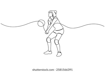 Single continuous line female professional volleyball player, Continuous single one line drawing of volley ball woman player sport championship vector illustration.