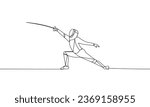 Single continuous line of a fencer. Type of sport, Fencing. One line vector illustration