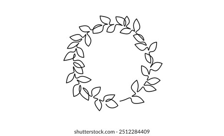 Single continuous line flower circle frame. Hand drawn round line border wedding invitation concept design one. Elegant minimalist floral sketch outline drawing vector illustration