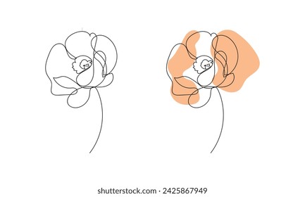 single continuous line flowers, leaves. Art floral elements. Use for t-shirt prints, logos, cosmetics and beauty design elements