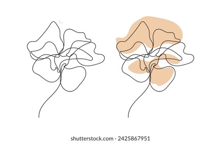 single continuous line flowers, leaves. Art floral elements. Use for t-shirt prints, logos, cosmetics and beauty design elements