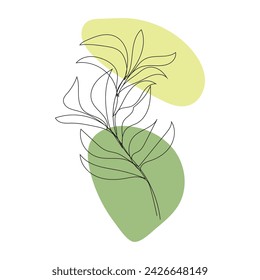 Single continuous line flowers, leaves. Art floral elements. Use for t-shirt prints, logos, cosmetics and beauty design elements