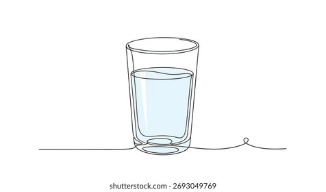 A single continuous line forms a glass of water, showcasing simplicity and purity.