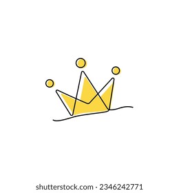 single continuous line of gold crown, a crown icon with a line drawing of a crown, 