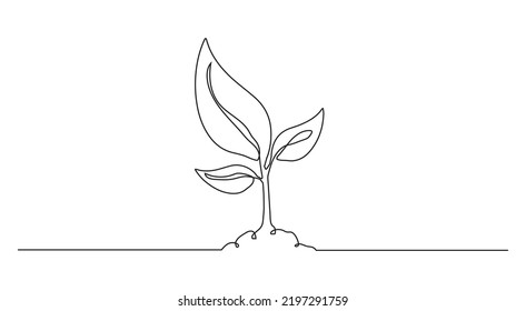 A single continuous line growing bud. Plant leaves seeds grow soil sowing eco concept of natural farm design a sketch sketch sketch vector illustration.