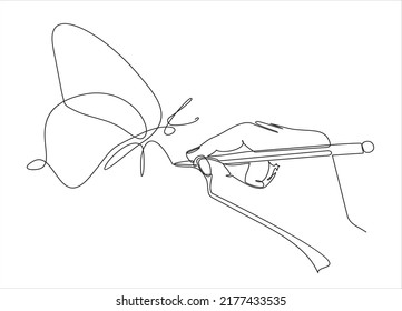 Single continuous line of hand drawing butterfly. Vector illustration