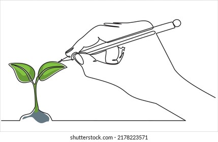 Single continuous line of hand drawing a plant. Concept of growing and love earth. Vector illustration
