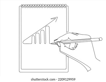 Single continuous line of hand drawing of Productivity bar chart.Marketing productivity progress. Can used for logo, emblem, slide show,banner 