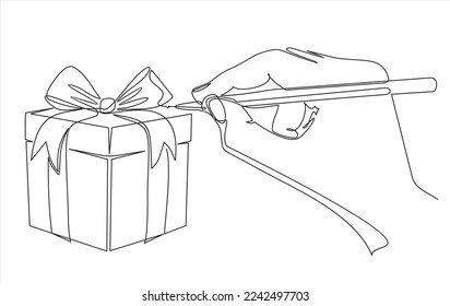 Single continuous line of hand drawing gift. Vector illustration