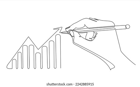 Single continuous line of hand drawing of Productivity bar chart.Marketing productivity progress. Can used for logo, emblem, slide show,banner