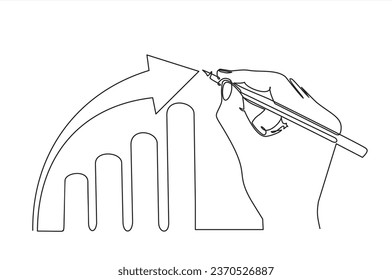 Single continuous line of hand drawing of Productivity bar chart.Marketing productivity progress. Can used for logo, emblem, slide show,banner