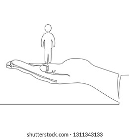Single continuous line Hand with person HR management Staff hiring vector illustration concept