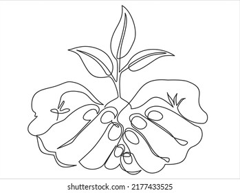 Single continuous line of hands holding  a plant. Concept of growing and love earth.