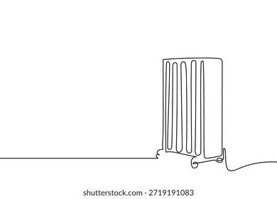 Sola línea continua, calentador, temporada de invierno. Esquema de arte de línea. Ilustración vectorial.