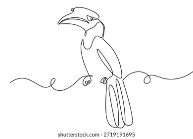 Una sola línea continua de bucerótidos, una especie protegida. una línea dibujada. concepto lineal.