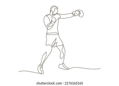 Single continuous line illustration of agile young male boxer for sparring. Aggressive sports concept.