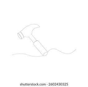 single continuous line image of a hammer. on a white background. Linear style. vector hammer for construction. vector illustration

