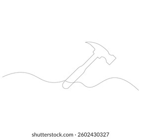 single continuous line image of a hammer. on a white background. Linear style. vector hammer for construction. vector illustration
