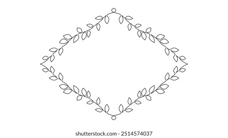 Single continuous line leaves frame. Hand drawn round line border wedding invitation concept design one. Elegant minimalist floral sketch outline drawing vector illustration