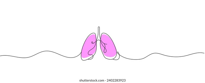 Single continuous line of Lungs. Line art of Lungs human organ. Vector illustration.