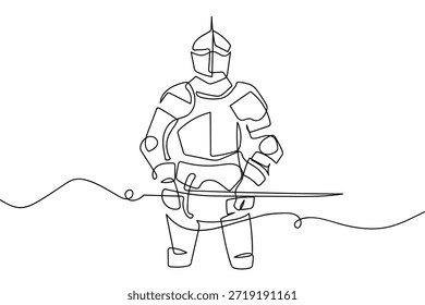 Una única línea continua de armadura de caballero medieval. Dibujo de una sola línea