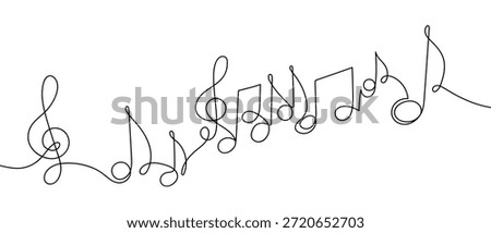 A single, continuous line musical notes on a musical bridge. linear style and Hand drawn.