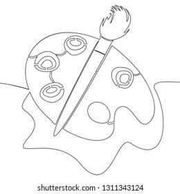 Single continuous line Palette with paint brush outline icon Art symbol logo vector illustration concept