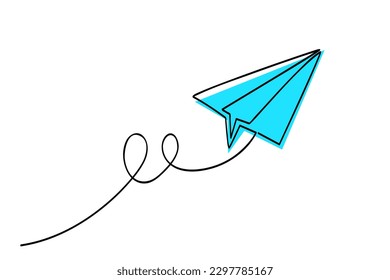 single or continuous line of Paper plane, isolated on white
