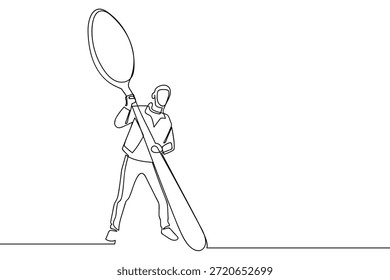 Una sola línea continua de una persona que sostiene una Grande cuchara ilustración del concepto de comida. estilo lineal y dibujado a mano.