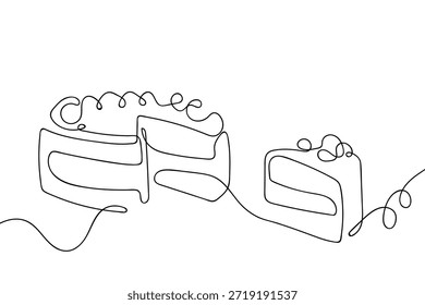 Se ha cortado una sola línea continua de un pedazo de pastel. ilustración de arte de línea simple.