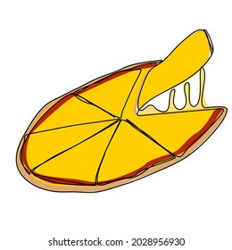Single continuous line of piece of pizza. Piece of pizza fast food in one line style isolated on white background.