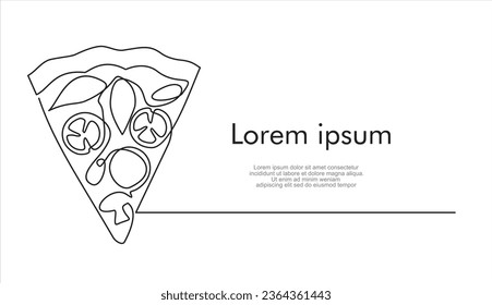 Single continuous line of piece of pizza. Piece of pizza fast food in one line style isolated on white background.