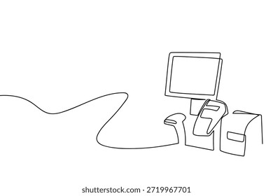 A single, continuous line a product scanner in a supermarket; a technology concept illustration. Minimalist.