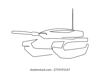 Una única línea continua que representa un tanque minimalista. Diseño de arte de una sola línea.