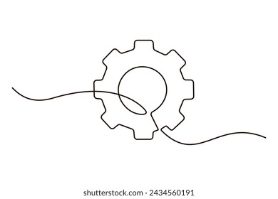 Símbolo de línea continua única de la ilustración vectorial de engranaje de rueda de máquina. Concepto de trabajo en equipo de negocios de dibujo de contorno de una línea Cogwheel. Diseño para póster, tarjeta, etiqueta, empresa 