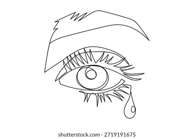 Una sola línea continua de lágrimas apareció en el ojo de la joven. una línea dibujada. concepto lineal.