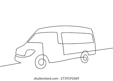 A single, continuous line a van. Single line art design.