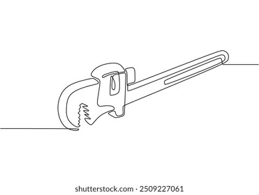 Single continuous line vector drawing of a wrench spanner.