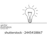  Single continuous one line art idea light bulb. Creative solution team work lamp concept design sketch outline drawing vector illustration