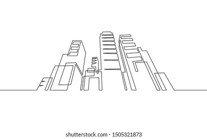 Single Continuous One Line Art City Building Construction. Architecture House Urban Apartment Cityscape Concept Design Sketch Outline Drawing Vector Illustration