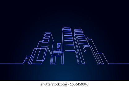 Single Continuous One Line Art City Building Construction. Architecture House Urban Apartment Cityscape Concept Design Sketch Outline Drawing Vector Illustration